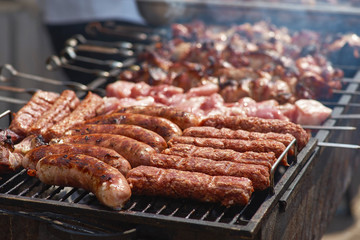 meat grilled, street food and beach bbq, street kitchen grilled meat