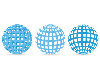 Three 3d vector globes isolated on white background, flat design