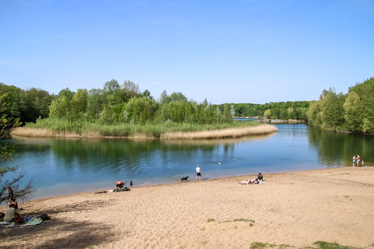 Summer, Lake, People swimming, Moers Germany