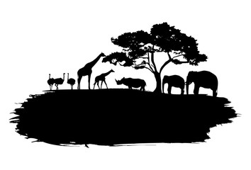 Silhouette of wildlife animals in Africa walking on splash paint, Vector © rexandpan