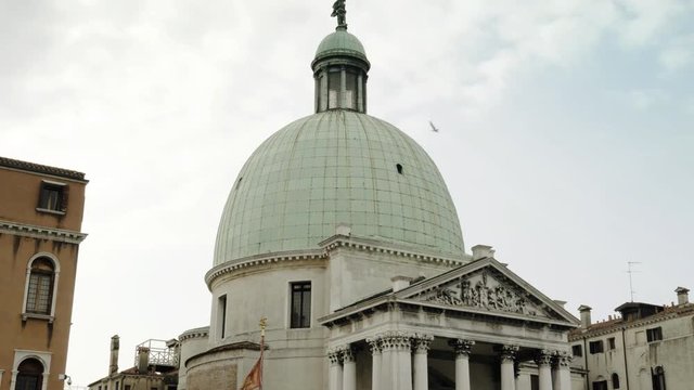 View of Chiesa di San Simeon Piccolo from Grand Canal of Venice. Huge dome.