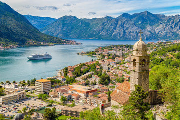 Historic town of Kotor with Bay of Kotor in summer, Montenegro - obrazy, fototapety, plakaty