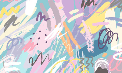 Abstrakte Collage Hintergrund Hand bunt gezeichnet. Schöne Kunstmalerei gefärbt mit Handzeichnungselement für Stoffdruck, Geschenkpapier, bedruckbare Kunst, Tapete, Banner und Posterhintergrund.