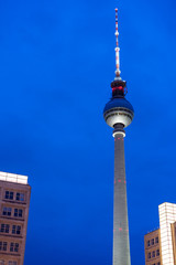 Fototapeta na wymiar Sight to the Berlin Landmark TV Tower at Dawn. Berlin,Berlin/Germany - 09.05.2019