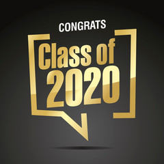 Fototapeta na wymiar Congrats class of 2020 speech brackets gold black sticker icon