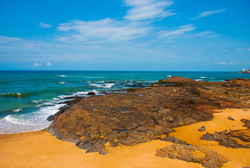 SALVADOR, BRAZIL: Beautiful landscape with tropical beach view. Brazilian beach in Sunny weather