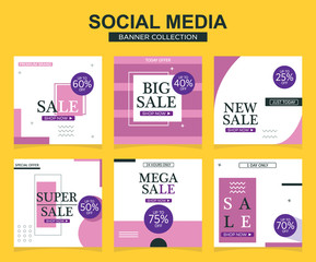 Fototapeta premium 6 Slides modern Social Media post Template. Promotional square web banner for social media. Banner template designs.