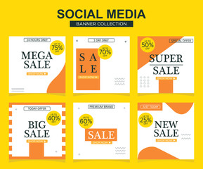 6 Slides modern Social Media post Template. Promotional square web banner for social media. Banner template designs.