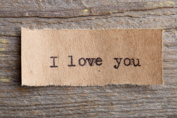 The word "I love you" written in vintage type