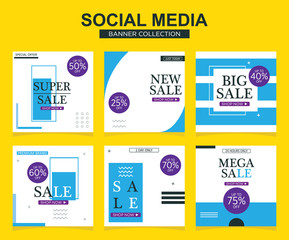 6 Slides modern Social Media post Template. Promotional square web banner for social media. Banner template designs.