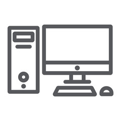 Computer line icon, desktop and monitor, pc sign, vector graphics, a linear pattern on a white background.