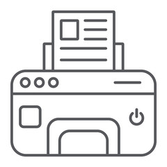 Printer thin line icon, device and print, fax sign, vector graphics, a linear pattern on a white background.