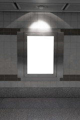 Blank billboard in subway or metro station, Useful for advertising.