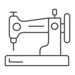 Sewing machine thin line icon, hobby and handcraft, household sign, vector graphics, a linear pattern on a white background.