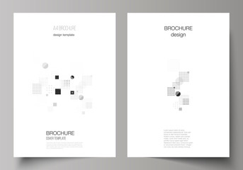 The vector layout of A4 format modern cover mockups design templates for brochure, magazine, flyer, booklet, annual report. Abstract vector background with fluid geometric shapes.