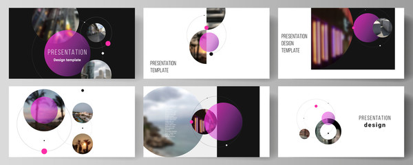 The minimalistic vector layout of the presentation slides design business templates. Simple design futuristic concept. Creative background with circles and round shapes that form planets and stars.