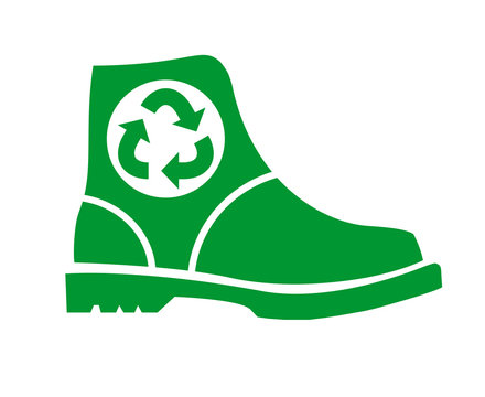 Recycling shoes. Flat vector logo, icon, sign