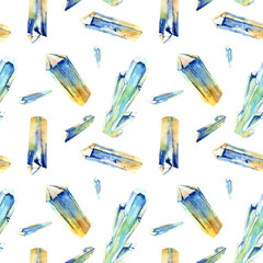 Seamless pattern with watercolor crystals. 