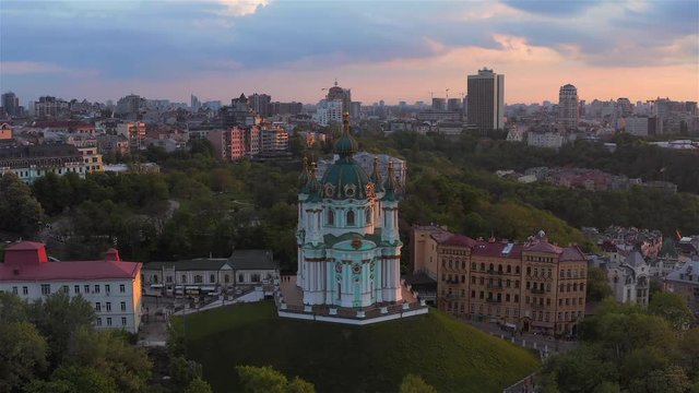 Aerial view of St. Andrew&rsquo;s Church, historical center, Podolsky district, Kyiv, Ukraine