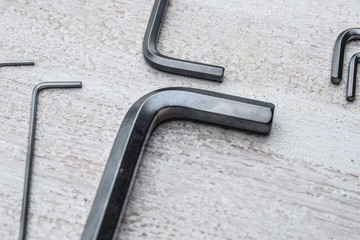 Silver Hex keys on a white background. Hexagon for repair work