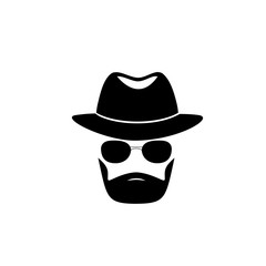 Unknown bearded man in a hat and black glasses. Incognito. Secret. Spy