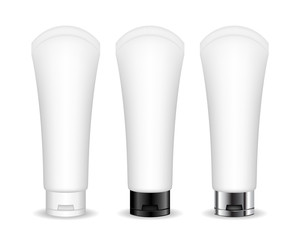 Cosmetic plastic tube for cream, gel, liquid, foam. Beauty product package, vector illustration.