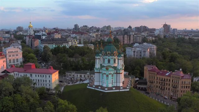 Aerial view of St. Andrew&rsquo;s Church, historical center, Podolsky district, Kyiv, Ukraine