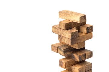 Jenga game, The tower from wooden blocks from the top view, Jenga. Concept : Business, contruction, engineering, planning.