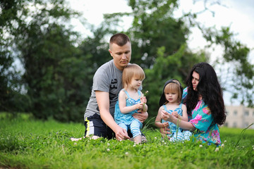 Mom with two daughters twins