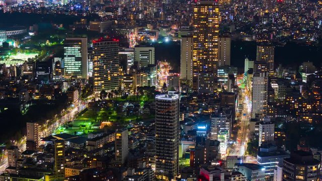 time lapse of city and road in Tokyo at night, Japan