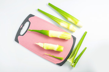 Fresh aquatic vegetables on a chopping board