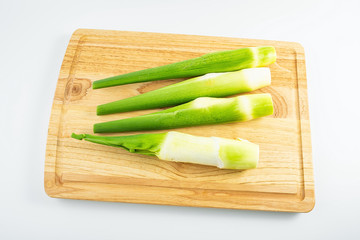 Fresh aquatic vegetables simmered on white background