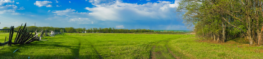 Fototapeta na wymiar panoramic view of the field and blue sky