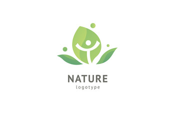 Abstract nature logo icon vector design. Healthy eco food, ecology, spa, diet, yoga, Environment day vector logo. Happy people with leaf logo. Fitness, sport web icon.