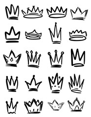 Set of hand drawn crown symbols. Design elements for logo, label, sign, poster, card.