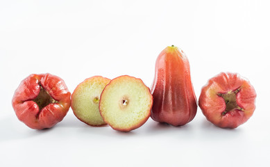 Tropical fruit red lotus leaf slice on white background
