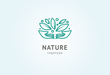 Abstract nature logo icon vector design. Healthy eco food, ecology, spa, diet, yoga, Environment day vector logo. Happy people with leaf logo. Fitness, sport web icon.