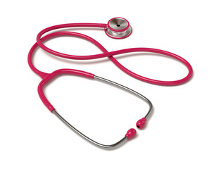 Red Stethoscope in infinity symbol Isolated On White Background. 3D Render.
