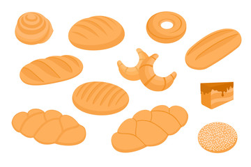 Bread. Bakery. Fresh pastry. Set of icons. Stock vector illustration isolated on white background
