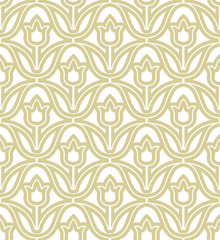 Vector gold pattern with stylized flowers. Geometric seamless pattern.