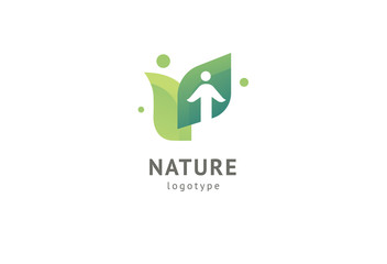 Abstract nature logo icon vector design. Healthy eco food, ecology, spa, diet, yoga, Environment day vector logo. Happy people with leaf logo. Fitness, sport web icon.