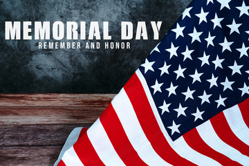 Fototapeta na wymiar Memorial Day with American flag on wooden background