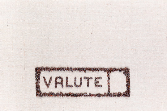 The word valute inside a rectangle made from coffee beans,aligned at the bottom.