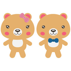 Obraz premium Cartoon bear girl and boy vector