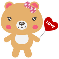 Toy cute cartoon smiling girl bear with heart love