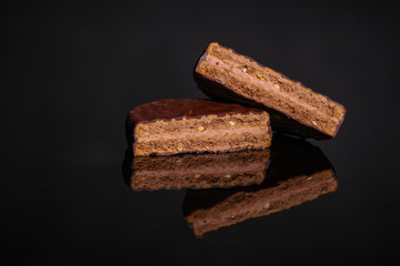 cookies Chocolate (dark background with reflection) sweet dessert. food background. top