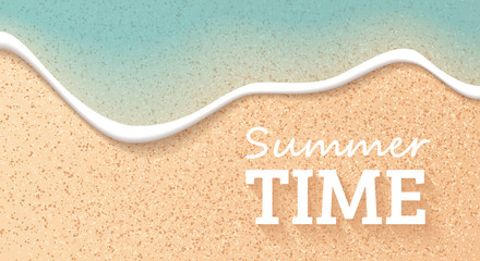 Beach top view. Summer background. Paper cut style. Travel banner, poster. Sea or ocean waves. Simple modern template. Flat style vector illustration. © Ihor