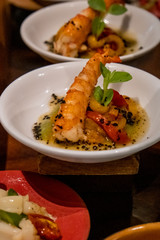 Shrimp appetizers in buffet line for party or wedding reception