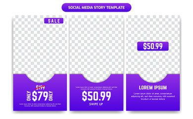 Sale discount Social Media Story Template Design set in Trendy blue purple color gradient simple technology modern style