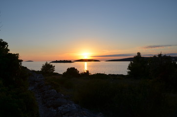 sunset on the beach and tropical island